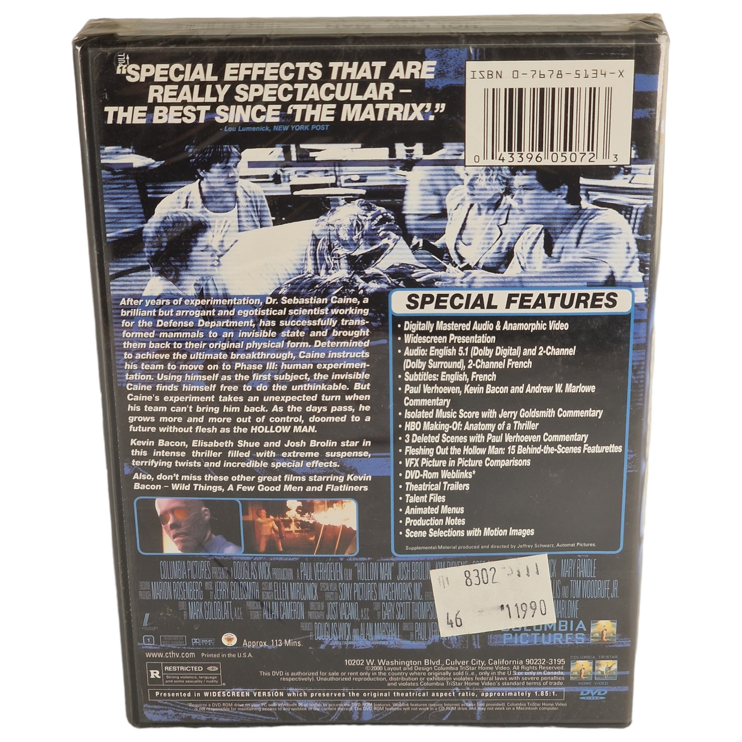 L'Homme sans ombre DVD  US Import  VF Kevin Bacon Région 1   2001 Neuf