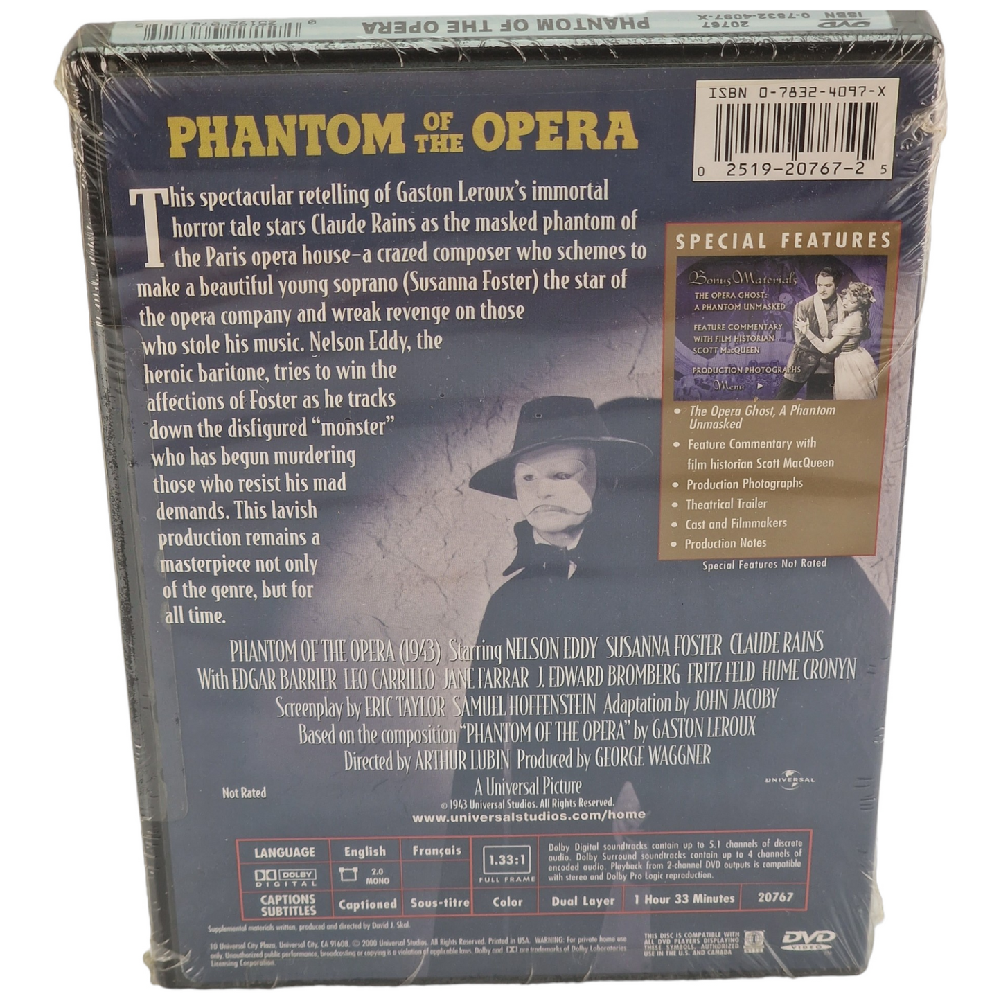 Phantom of the Opera DVD US Import VF Region A  Nelson Eddy, Susanna Foster