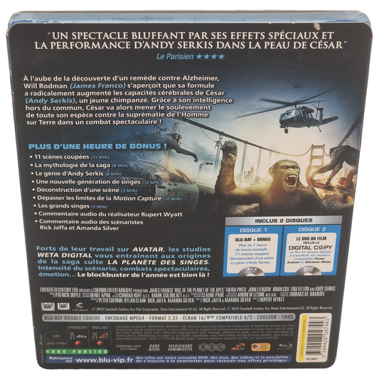 La Planète des singes : Les Origines – SteelBook Blu-ray + DVD – Zone B + Zone 2 – vue 2
