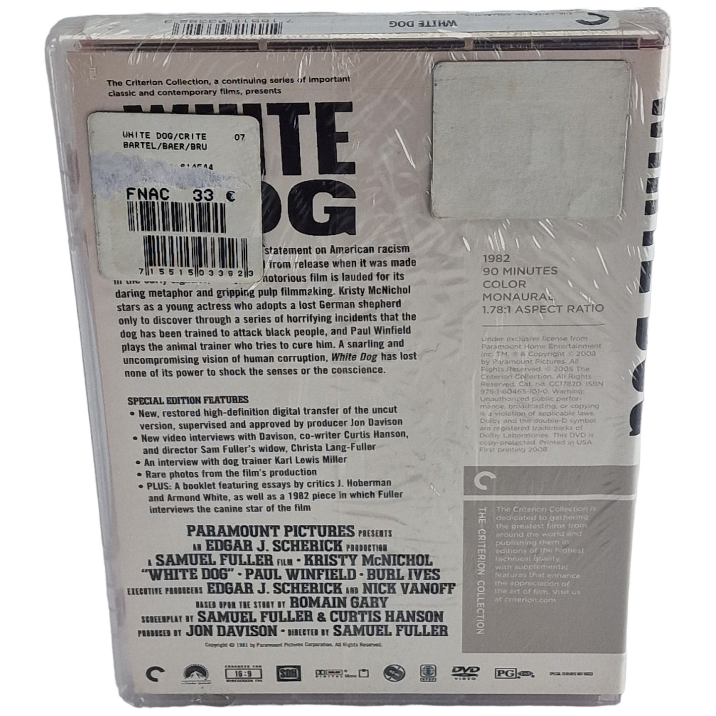 White Dog DVD La collection Criterion VO Region A 2008 Neuf