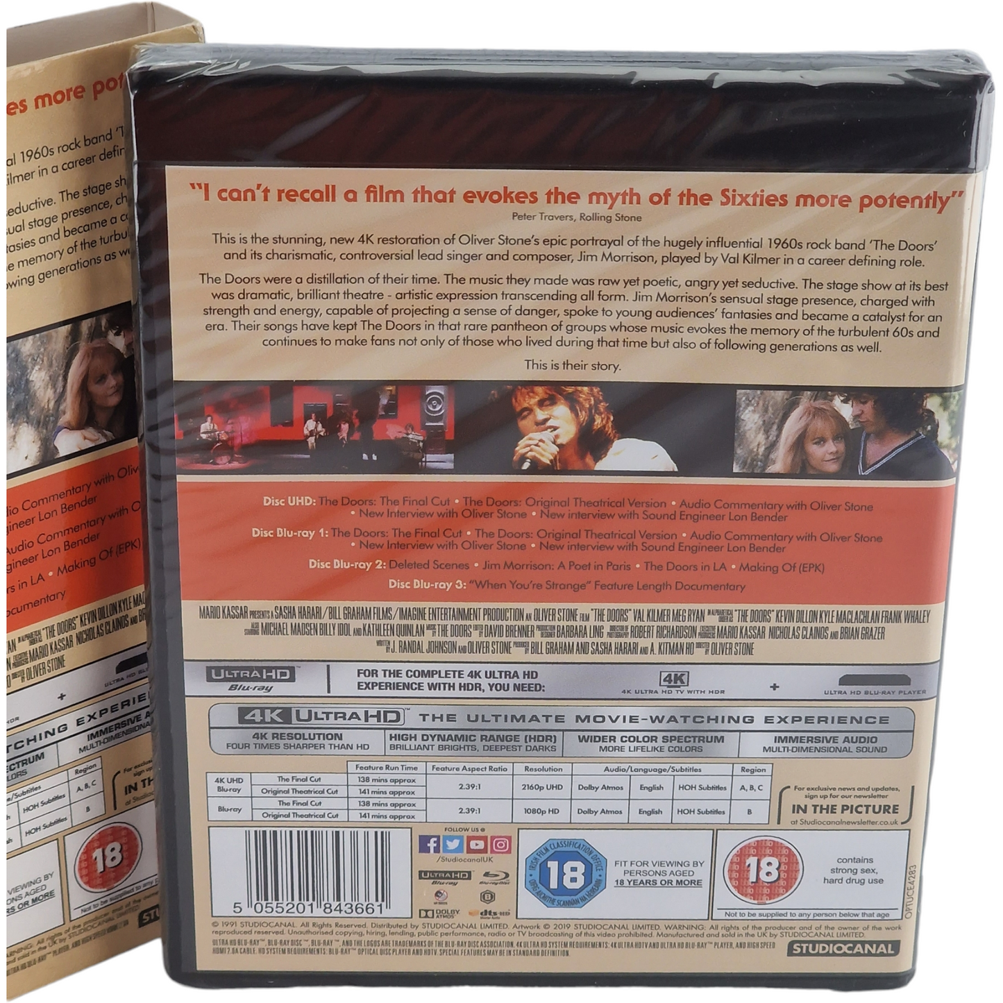 The Doors 1991 Oliver Stone 4K Ultra HD + Blu-ray 4 Disques Val Kilmer  B [-18]