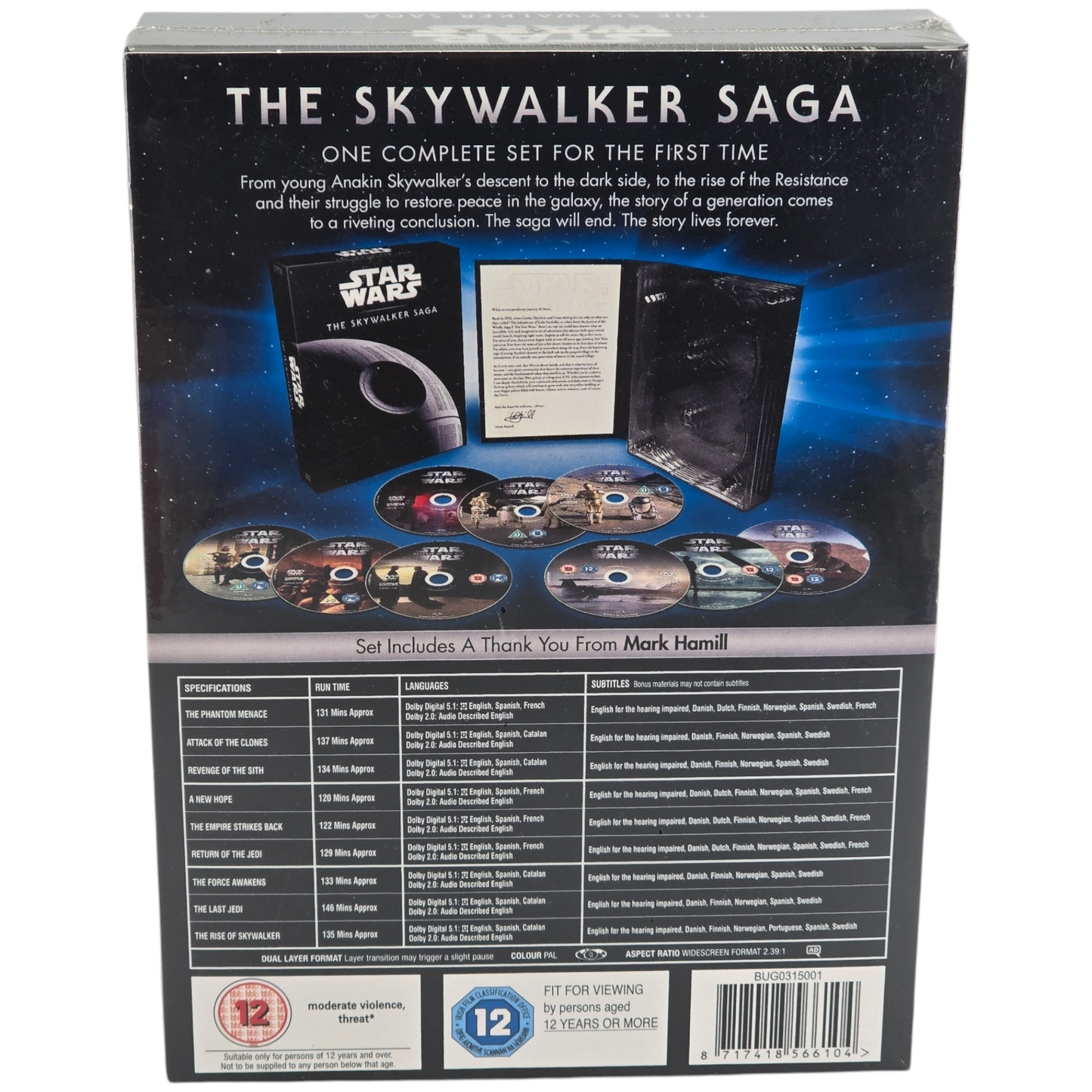 Star Wars [The Skywalker] la saga complète DVD 9 films UK import