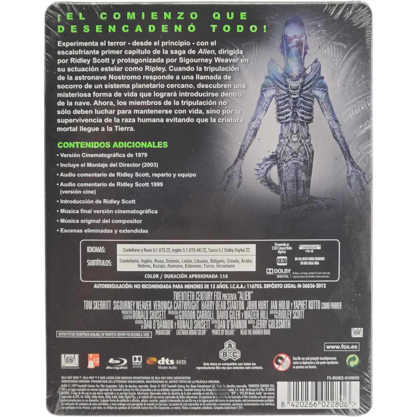 Alien: Steelbook Blu-ray 40ème anniversaire Sigourney Weaver Ridley Scott B[-18]