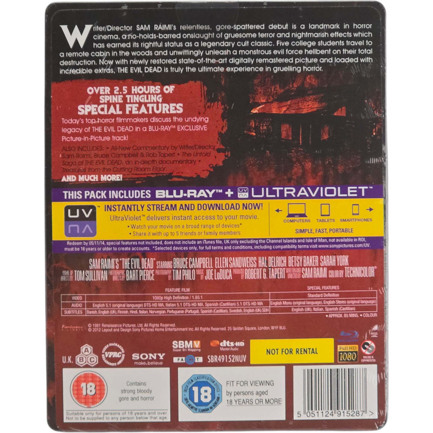The Evil Dead  Sam Raimi 1981 Blu-ray Steelbook Bruce Campbell 2012 Zone B [-18]