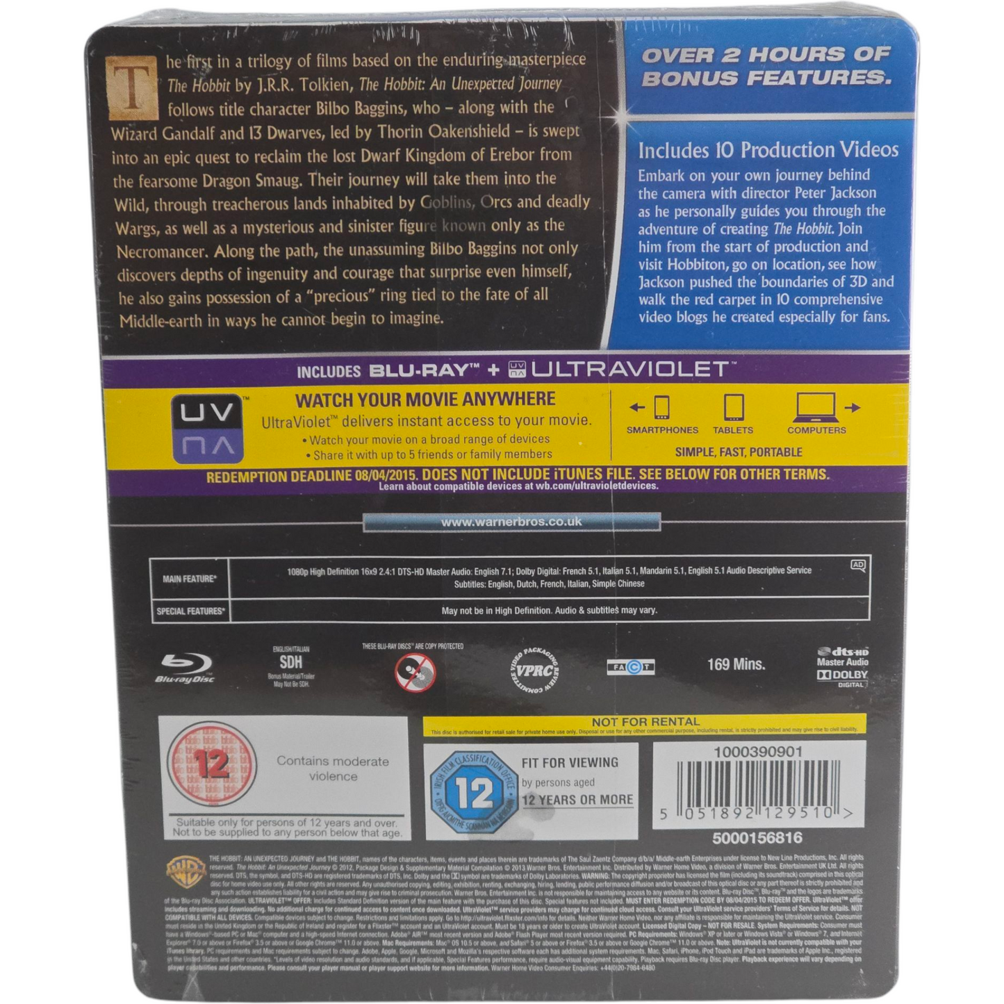 Le Hobbit : un voyage inattendu Gollum Steelbook Blu-ray + DVD + Digital Zone B