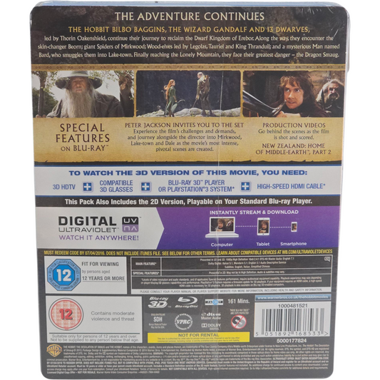 Le Hobbit : La Désolation de Smaug (2013) – SteelBook Blu-ray 3D + Blu-ray – Zone B – vue 3