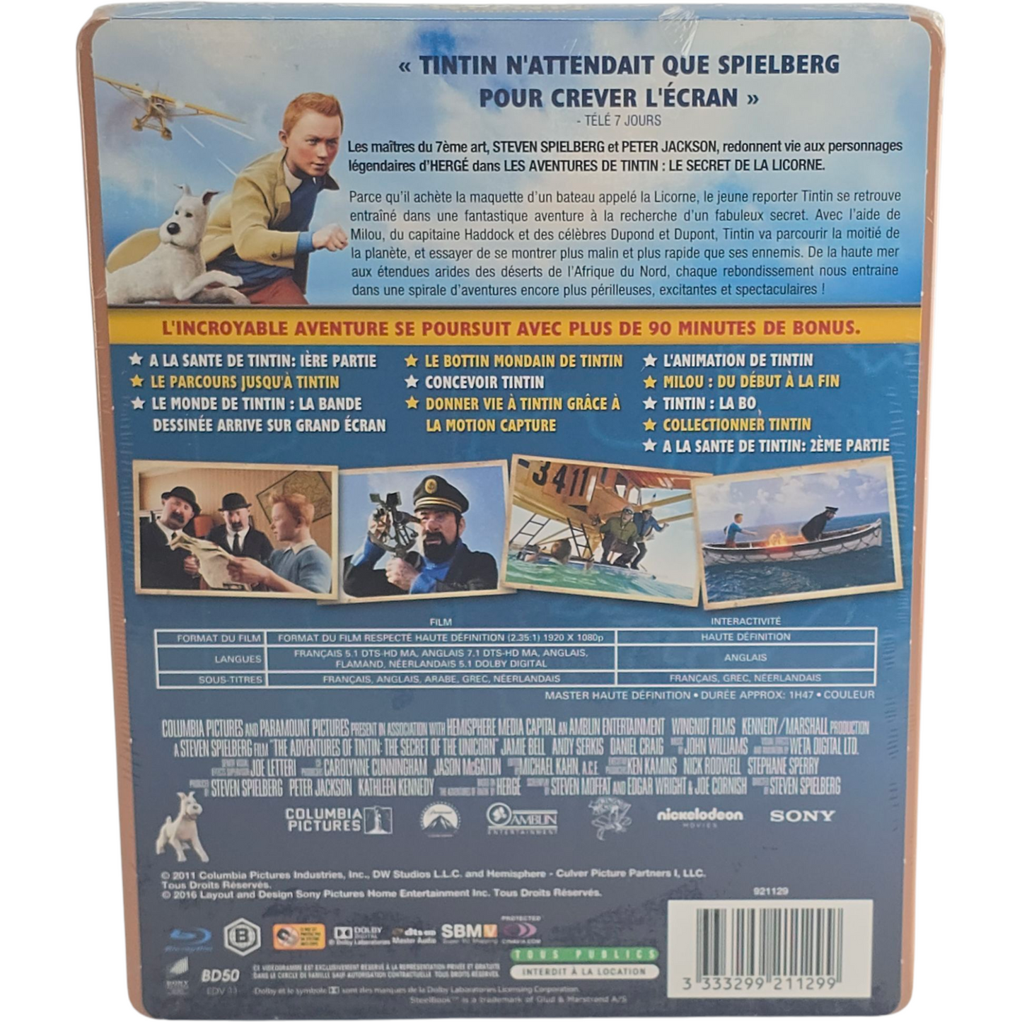 Tintin - Le Secret de la Licorne Blu-ray Steelbook Edition Fnac 2012  Zone B
