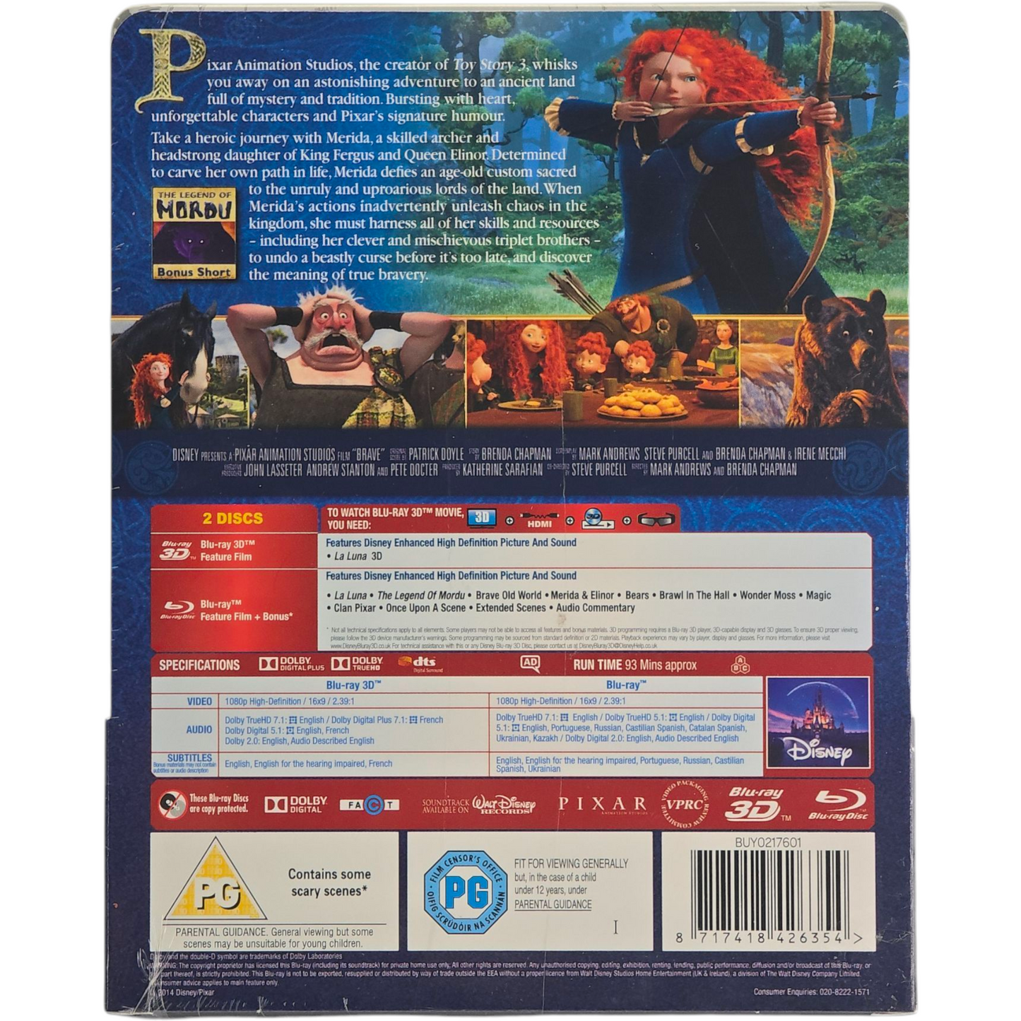 Brave Blu-ray 3D + Blu-ray SteelBook Disney Zavvi Edition limitée 2014 Region B