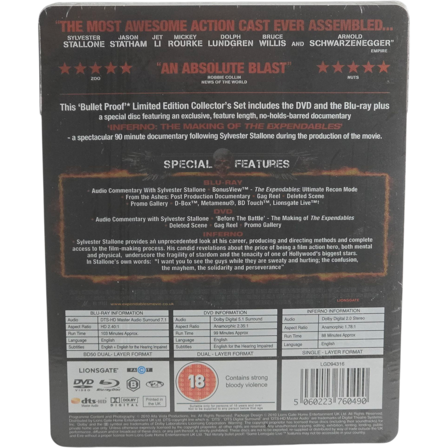 The Expendables Blu-ray + DVD Steelbook Coffret collector 3 Disques Zone B[-18]