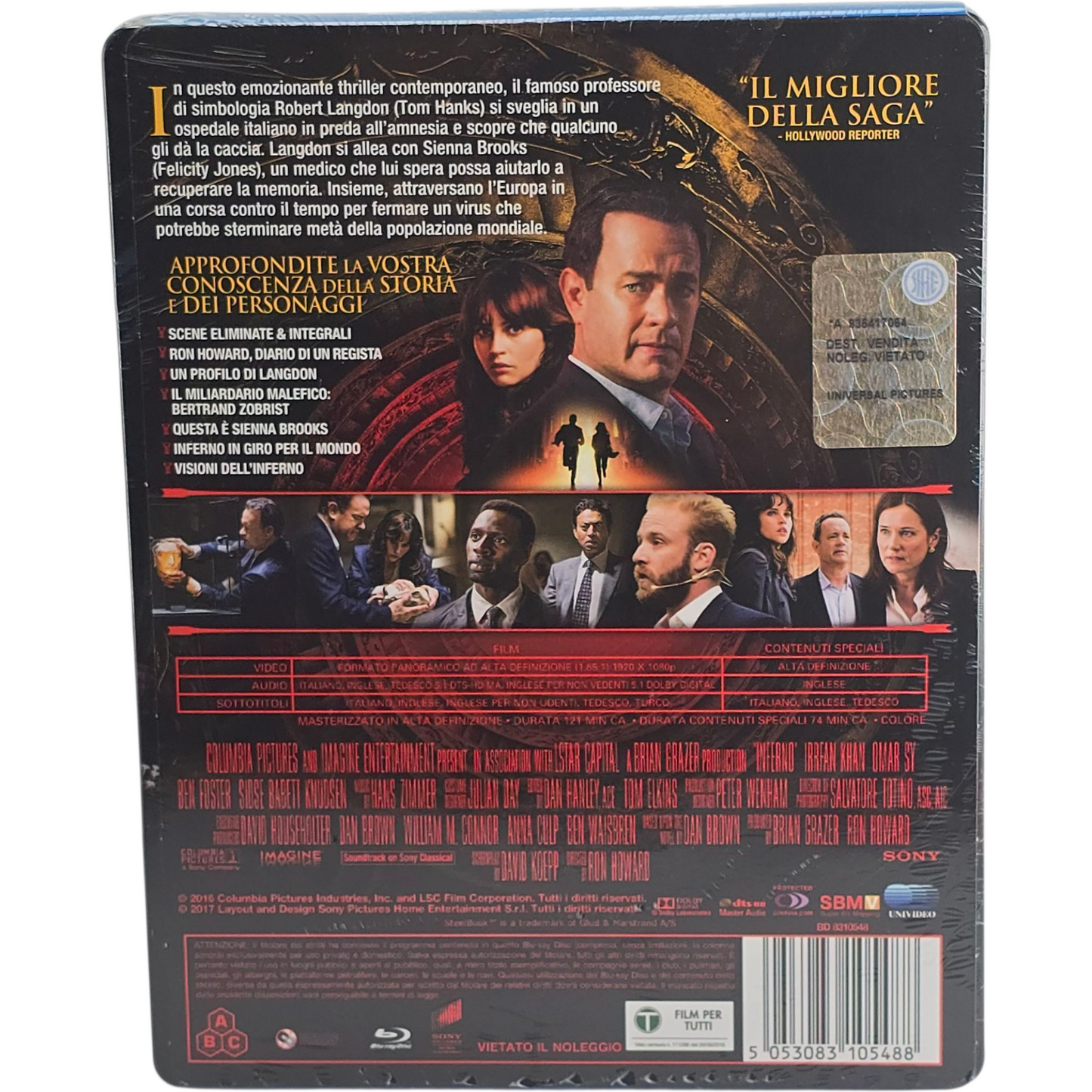 Inferno Blu-ray SteelBook Tom Hanks, Felicity Jones, Omar Sy, 2017 Region B