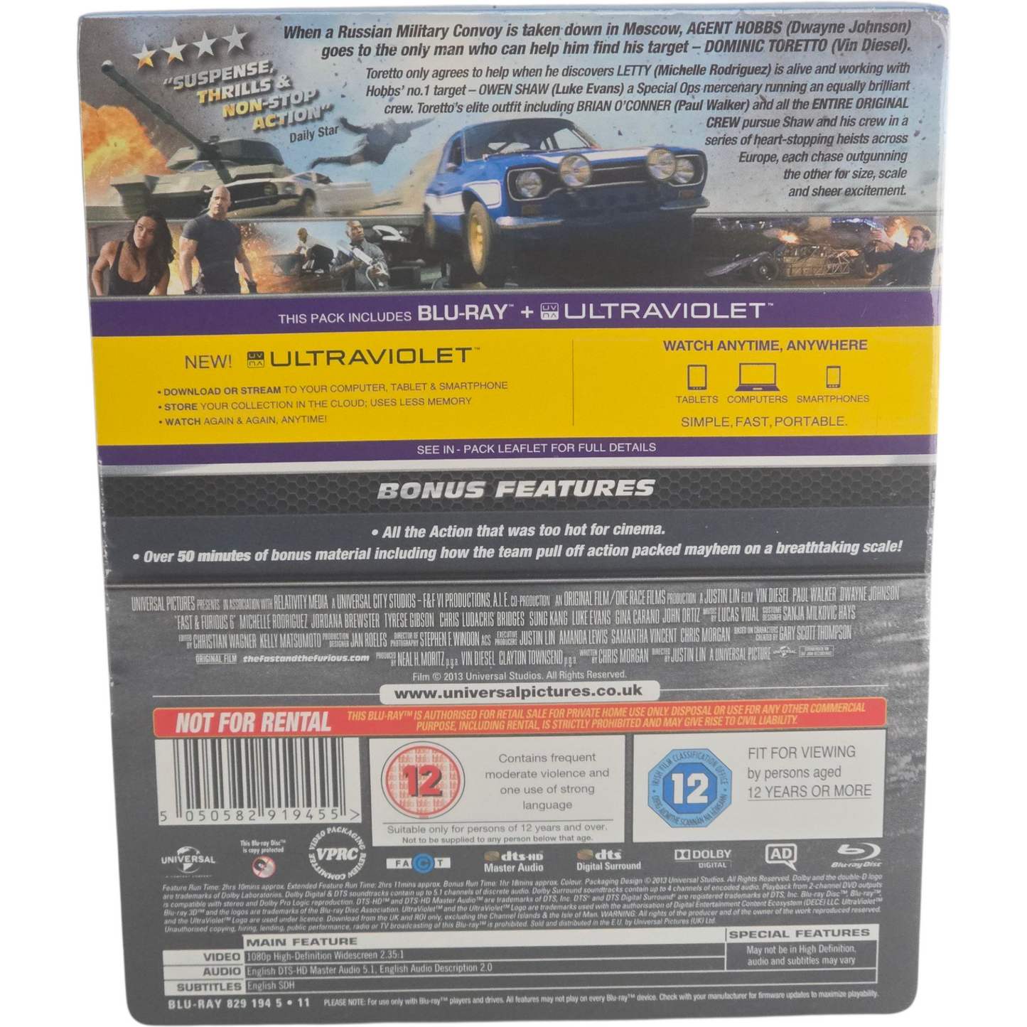 Fast & Furious 6  Blu-ray  SteelBook  édition  Limitée  Zavvi 2013 Région Libre