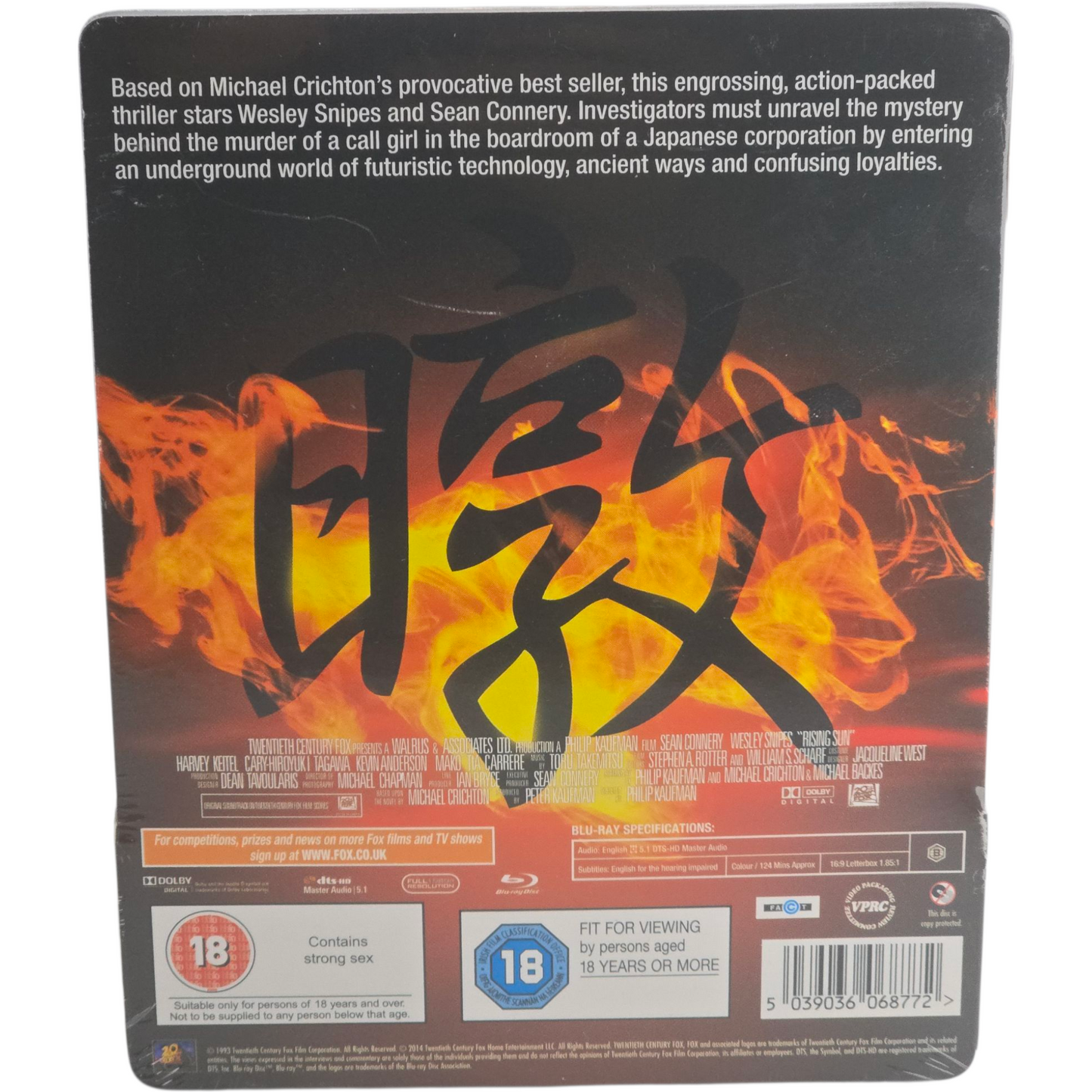 Rising Sun Steelbook Débossé Sean Connery, Wesley Snipes,Harvey Keitel B [-18]