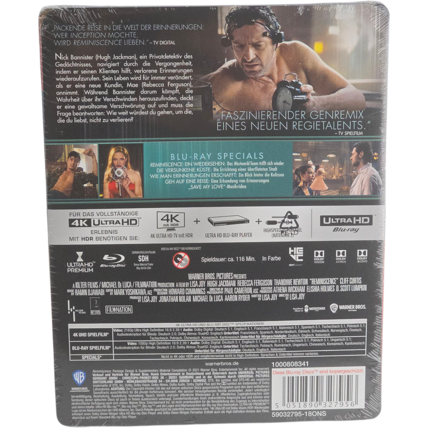 Reminiscence  4K Ultra HD + Blu-ray Steelbook  Hugh Jackman  2021 Zone B