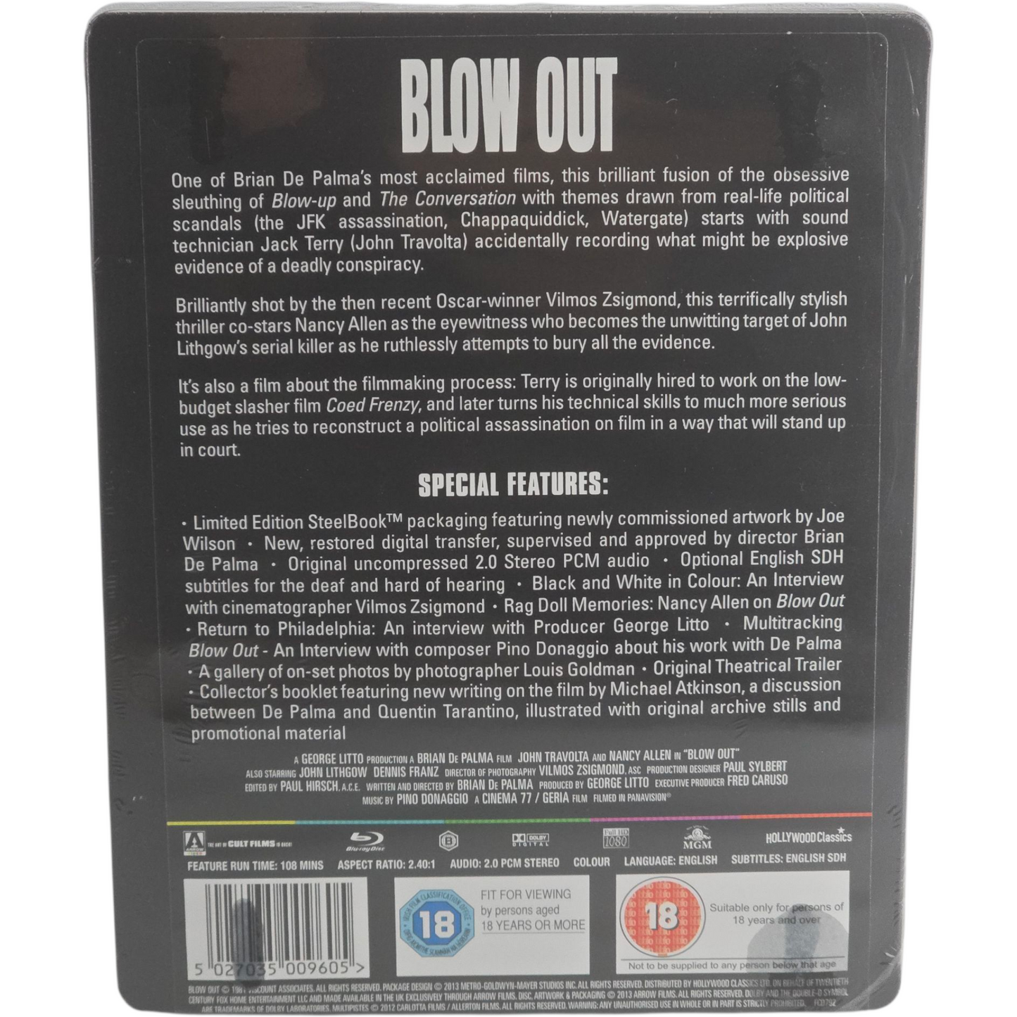 Blow Out: Brian De Palma Travolta Blu-ray SteelBook Zavvi 2013 Zone B [-18]