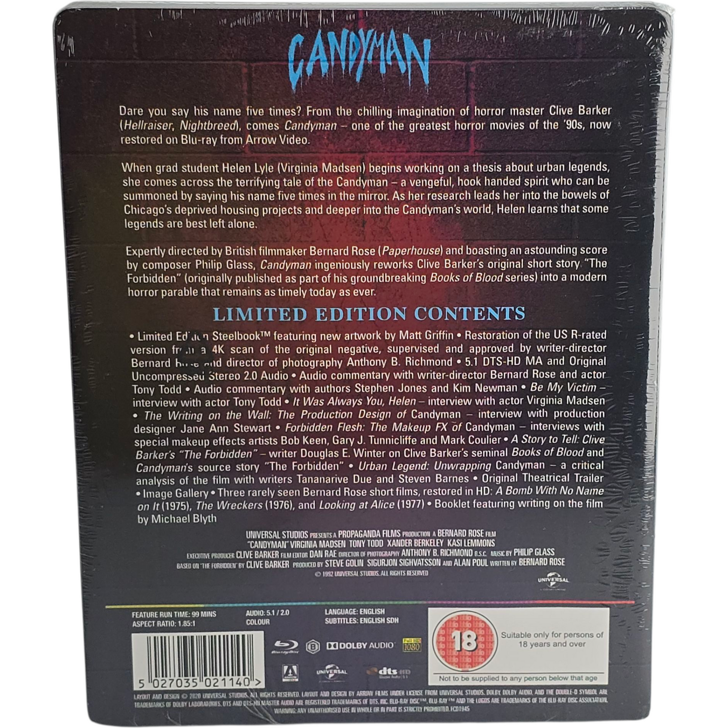 Candyman 1992  Virginia Madsen,Tony Todd Blu-ray  SteelBook Zavvi  Zone B [-18]
