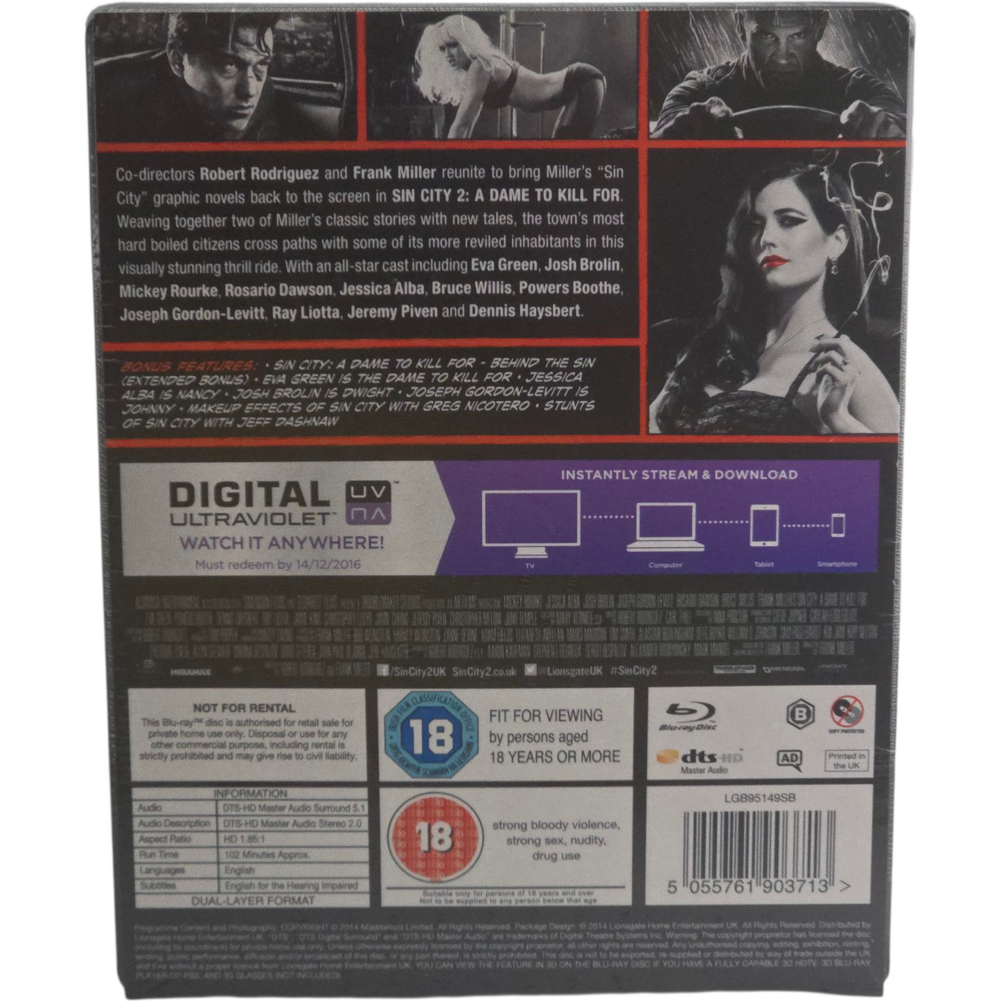 Sin City 2: A Dame To Kill For SteelBook 3D Blu-ray Zavvi  2014 Zone B [-18]