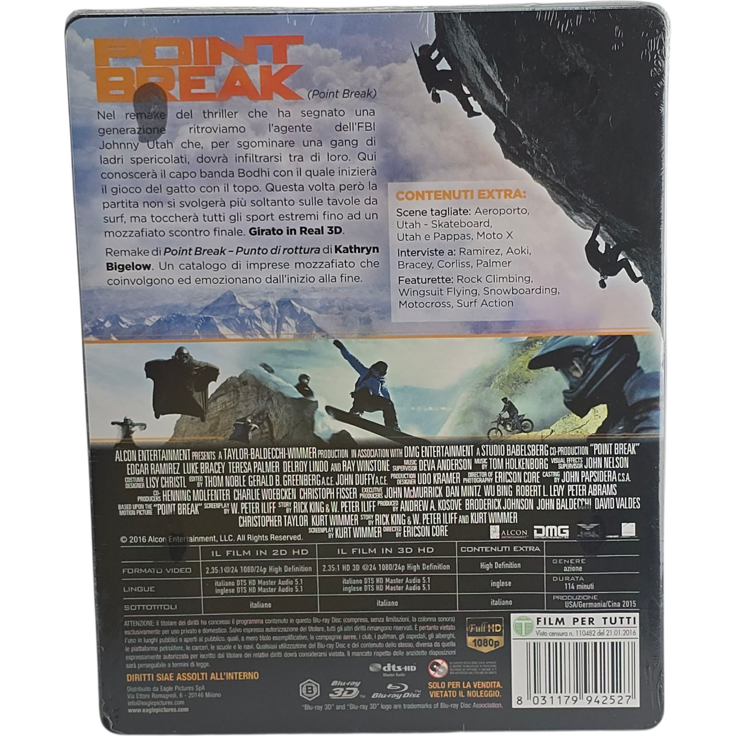 Point Break 2015  Blu-ray 3D + Blu-ray  SteelBook Débossé  Ericson  Core 2016  B
