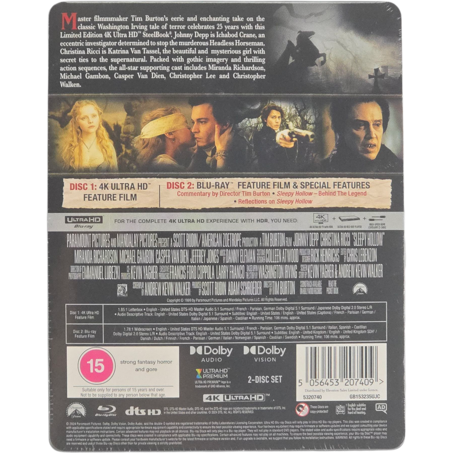 Sleepy Hollow 4K Ultra HD + Blu-ray Steelbook Johnny Depp Tim Burton 2024 Zone B