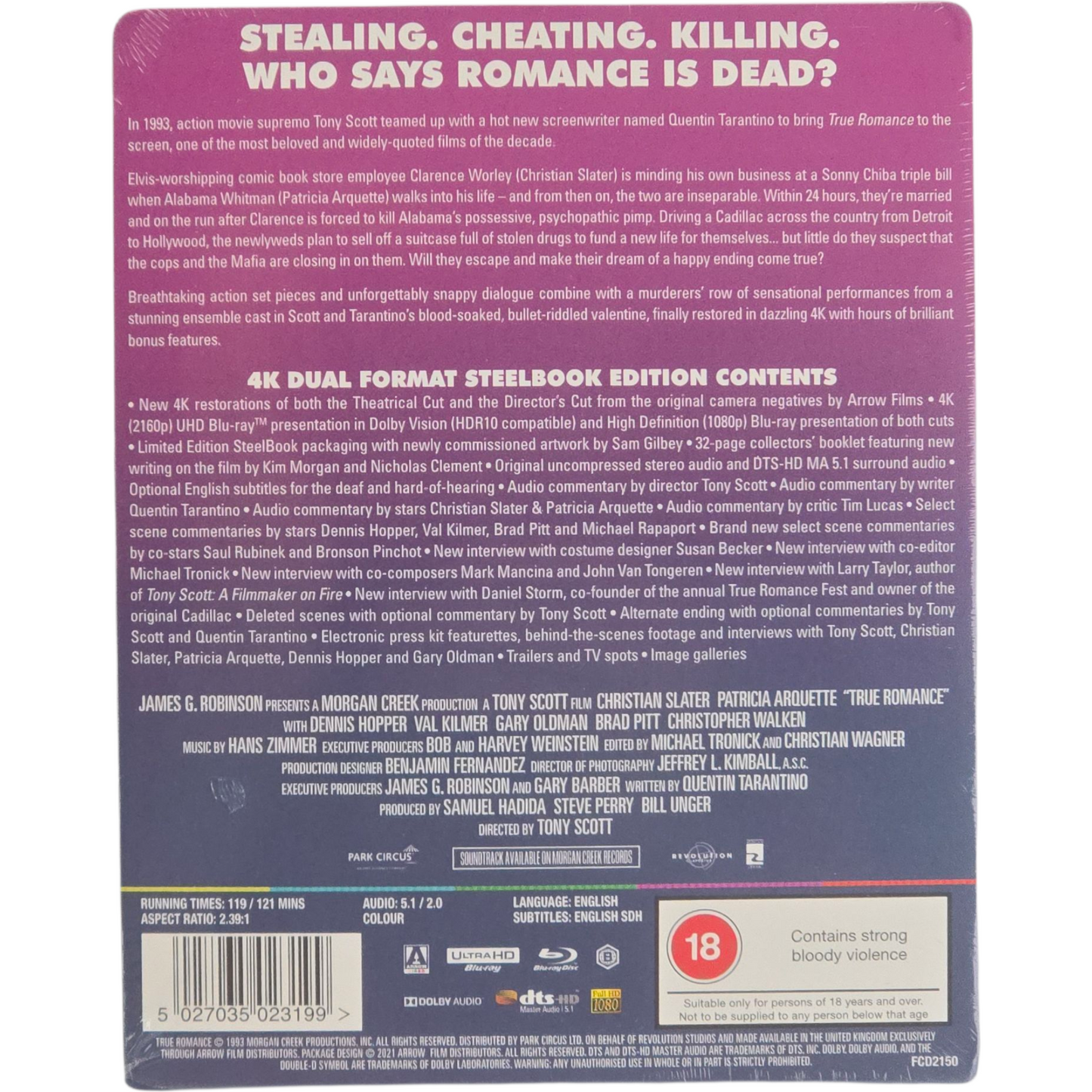 True Romance  4K Ultra HD + Blu-ray SteelBook Zavvi Tarantino Zone B [-18]