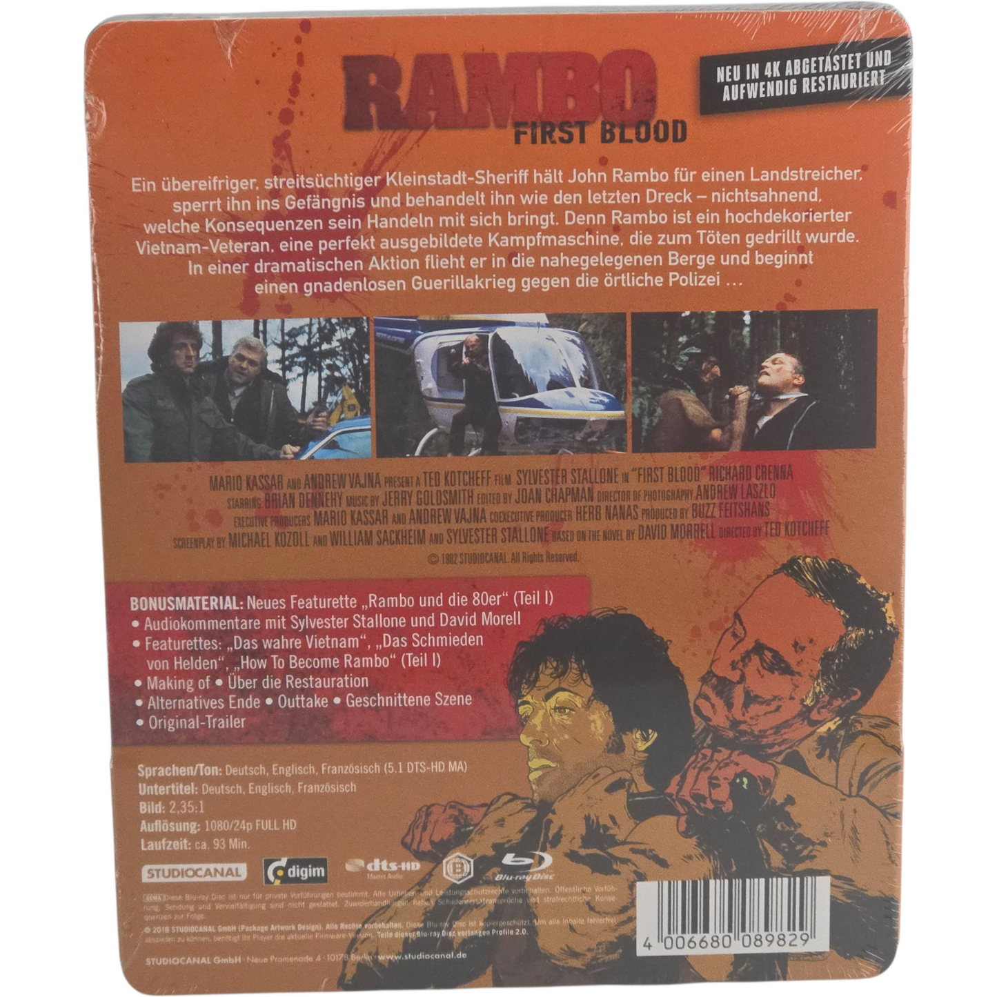 Rambo I First Blood 1982 Steelbook Blu-ray Sylvester Stallone  2018 Region 2