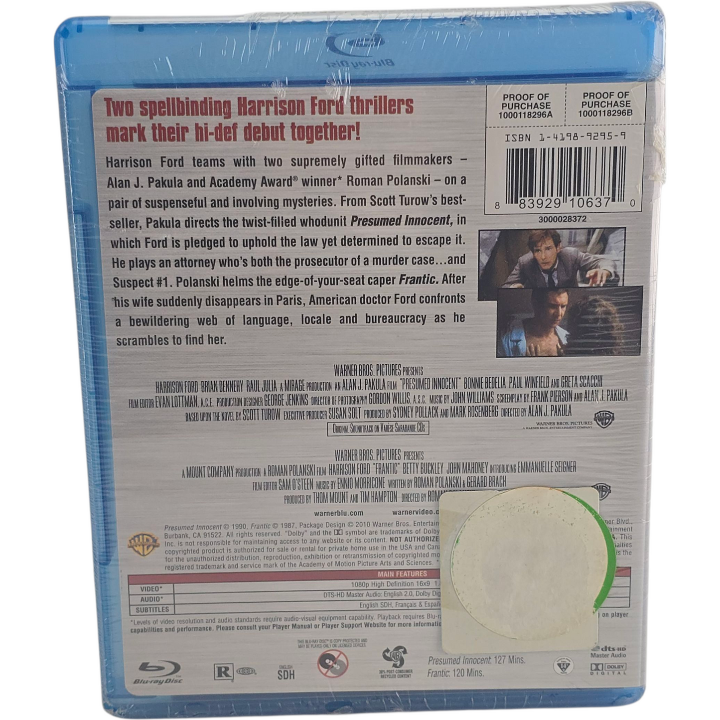 Presumed Innocent  Frantic Blu-ray  Roman Polanski Harrison Ford Zone A