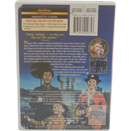 Mary Poppins DVD Disney Gold Collection – Zone 1 US