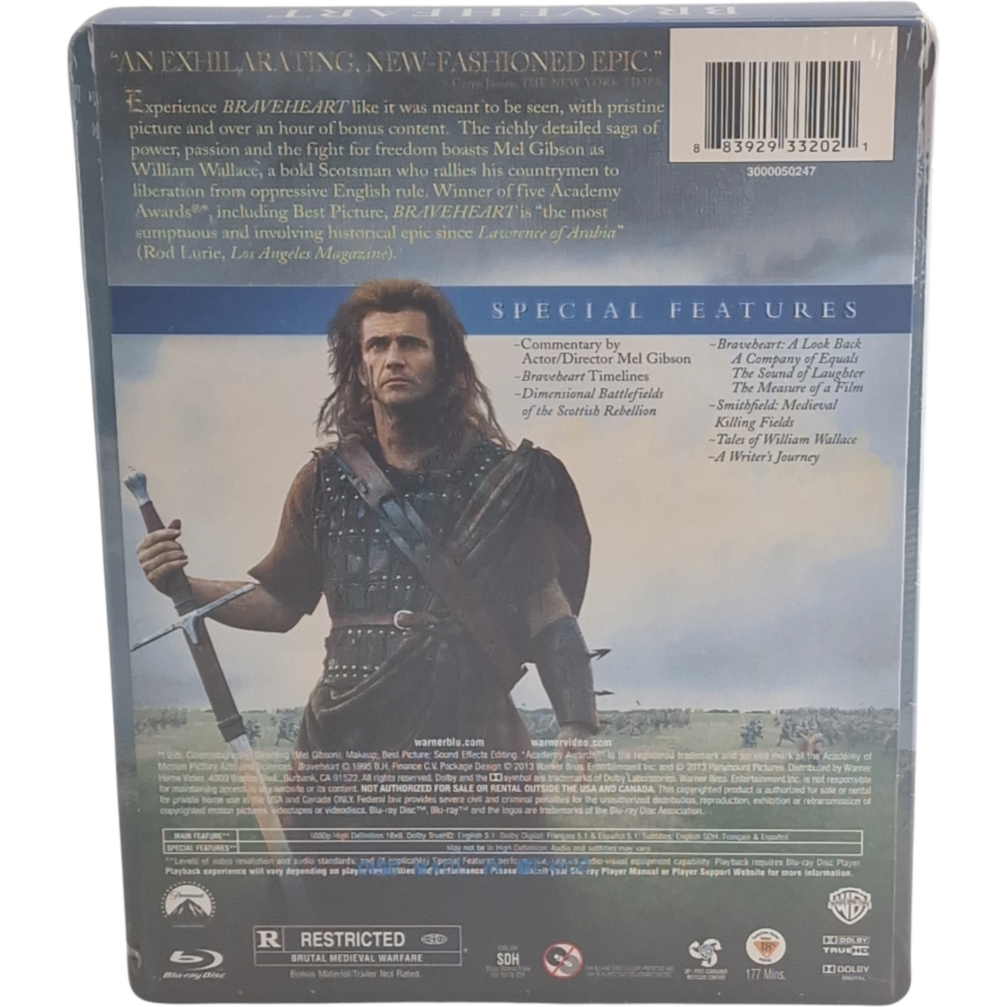 Braveheart 1995 Blu-ray SteelBook Mel Gibson  2013  Region  A  [-18]