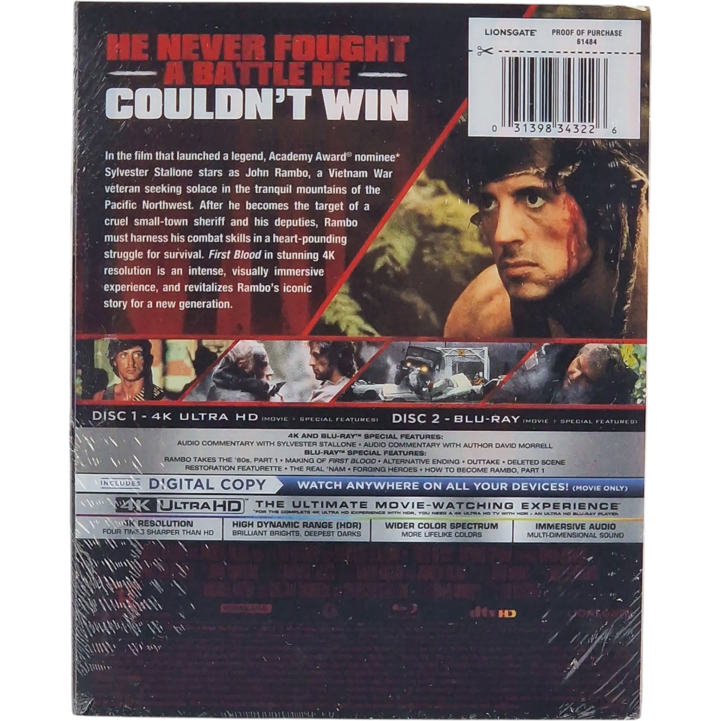 Rambo: First Blood 4K Ultra HD + Blu-ray + Digital SteelBook Stallone Zone A [-18]