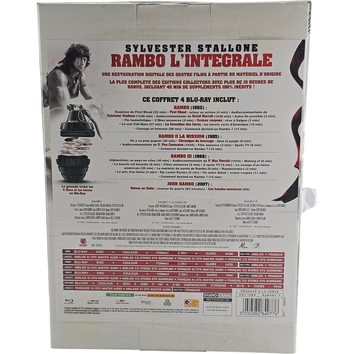 Rambo  Collection Blu-ray : 4 Films Collector Coffret Grenade Packaging Zone B