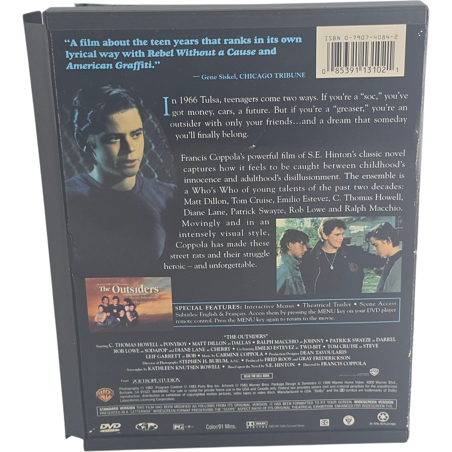 The Outsiders DVD Snap Case  Francis Ford Coppola Zone 1 US Import