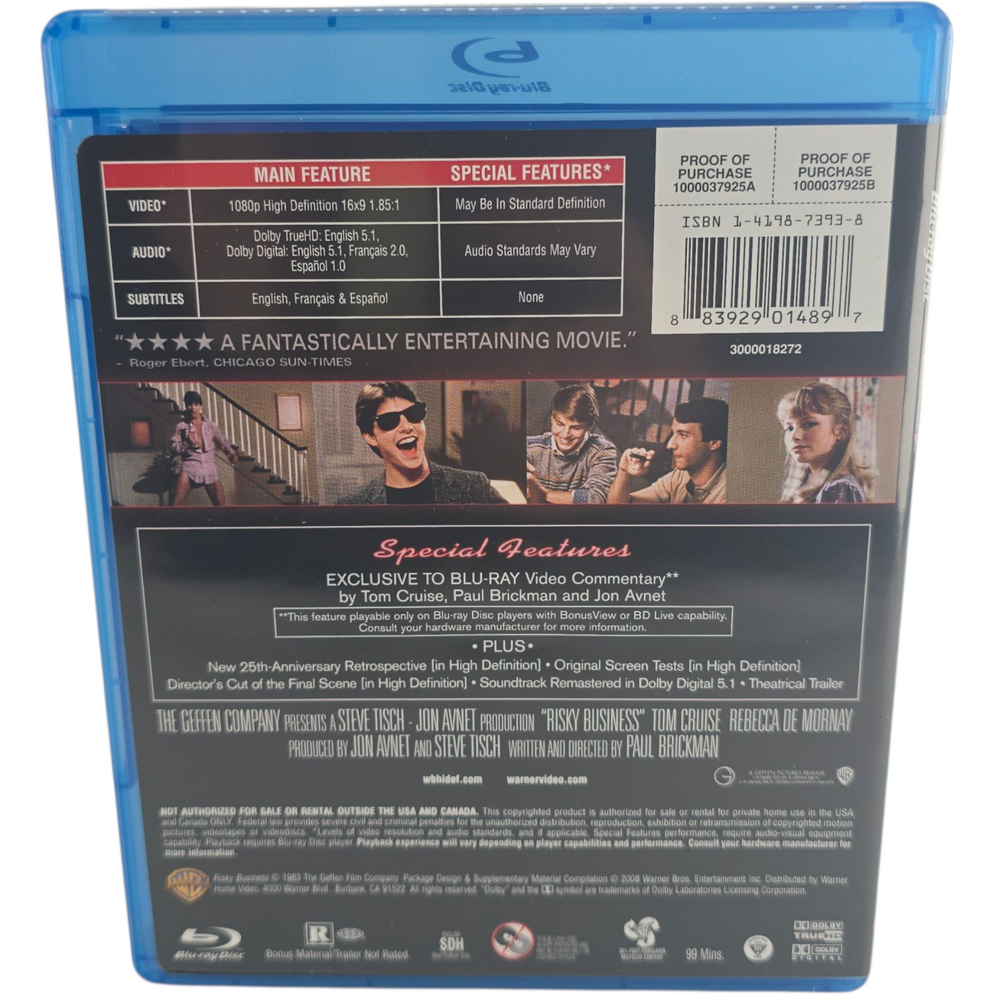 Risky Business Blu-ray  Tom Cruise, Rebecca De Mornay Zone 1 US Import