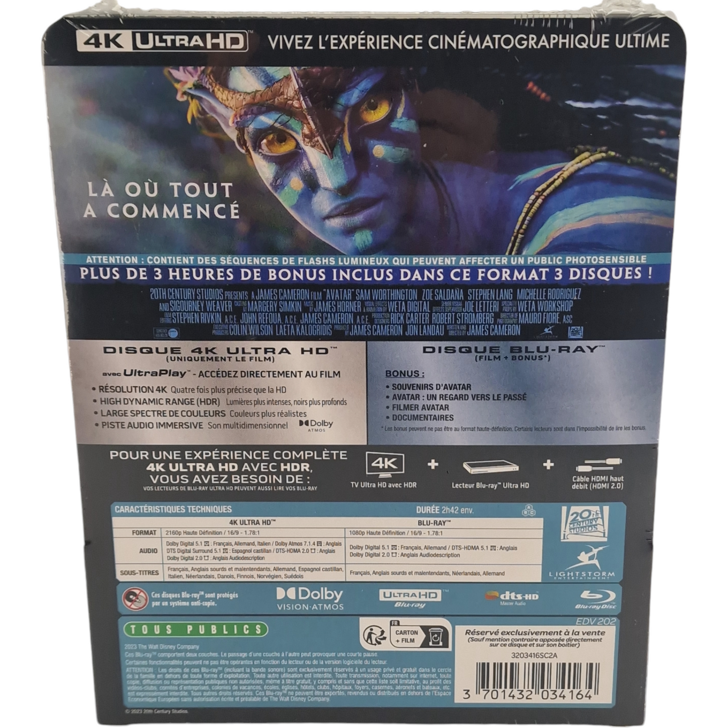Avatar 2009 4K Ultra HD+Blu-ray Steelbook Édition limitée James Cameron Zone B