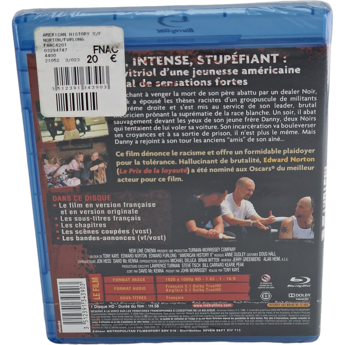 American History X Blu-ray 1998  Edward Norton 2009  Zone B