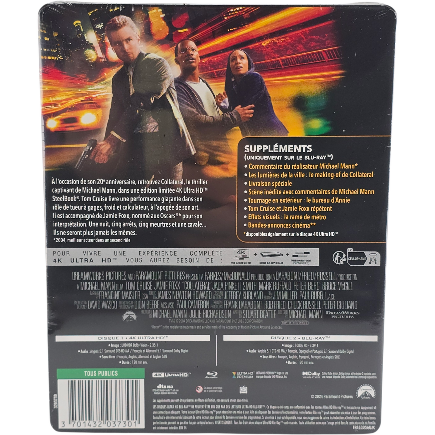 Collateral 4K Ultra HD + Blu-ray steelbook Tom Cruise, Jamie Foxx Zone B