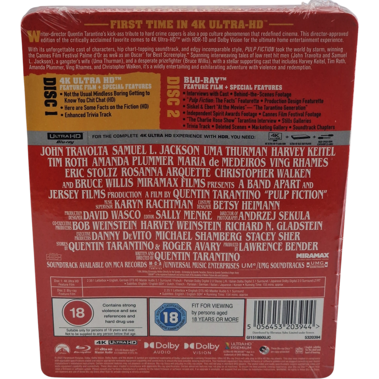 Pulp Fiction SteelBook 4K Ultra HD+Blu-ray limité Zavvi Tarantino Travolta[-18]B