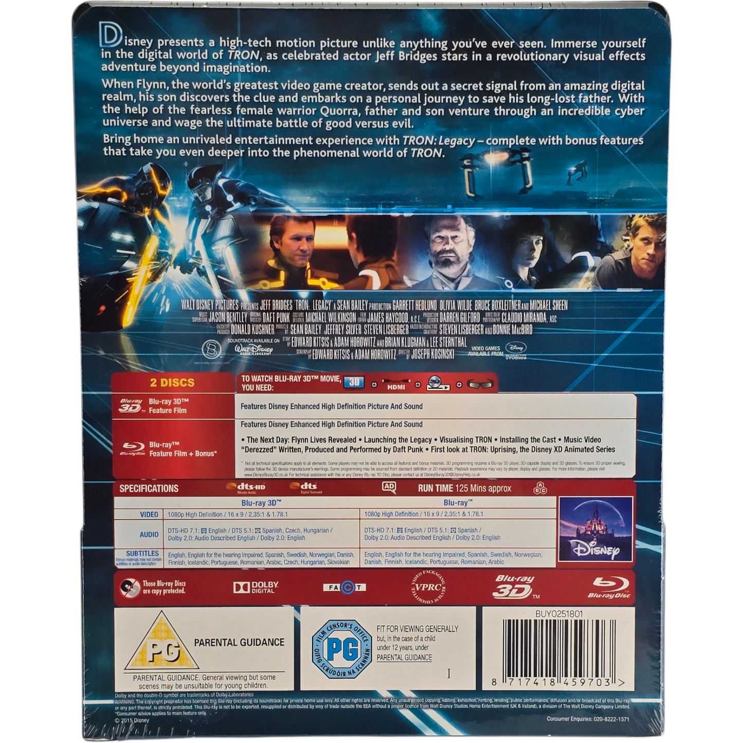 TRON : Legacy Steelbook Débossé Blu-ray 3D + 2D Zavvi Exclusif Édt Ltd Disney B