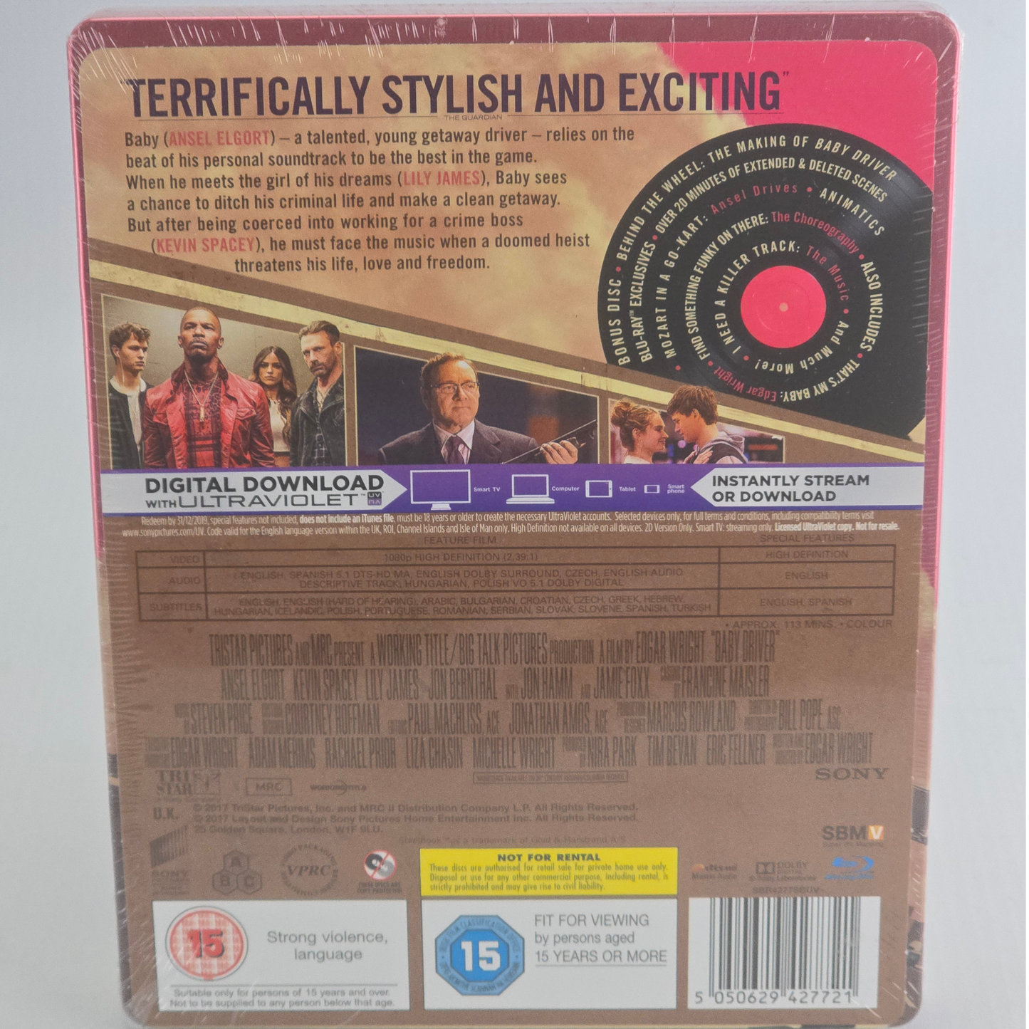 Baby Driver SteelBook Blu-ray Limited Edition Kevin Spacey Zone B