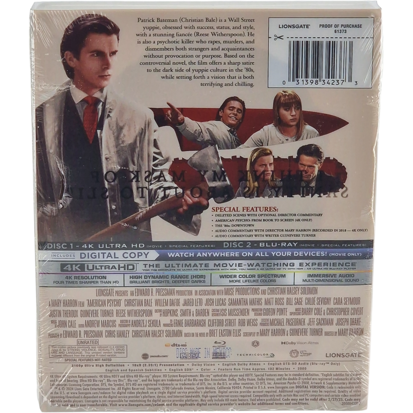 American Psycho Steelbook 4K Ultra HD +Blu-ray + Digital 4K Christian Bale[-18]A