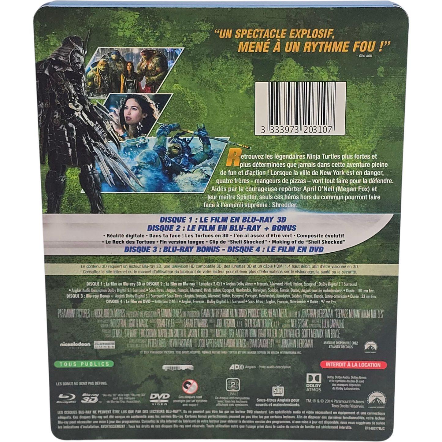 Teenage Mutant Ninja Turtles Steelbook Blu-ray 3D + Blu-ray + DVD  Zone B