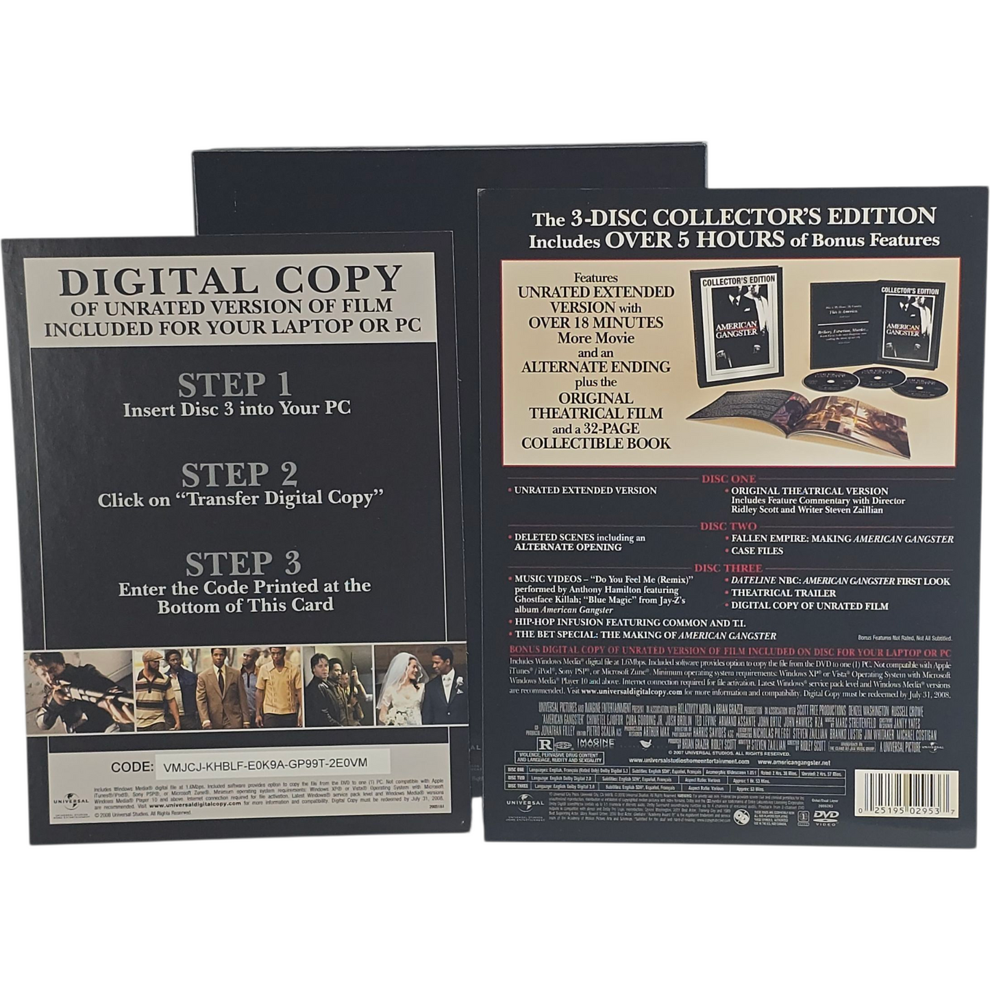 American Gangster DVD DigiPack 3 Disc Collector's  Ridley Scott -18 Zone 1