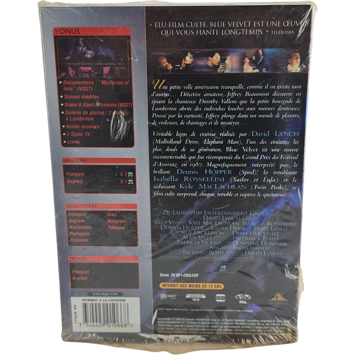Blue Velvet DVD Édition Collector David Lynch Isabella Rossellini, Zone 2
