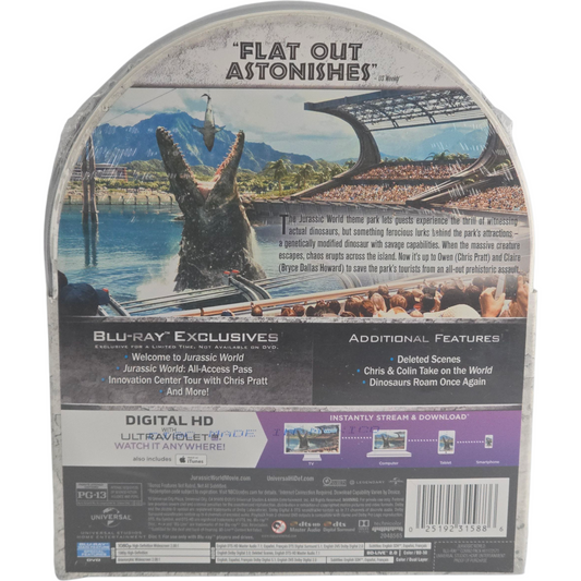 Jurassic World Coffret métal Blu-ray + DVD Import USA Zone A VF Chris Pratt