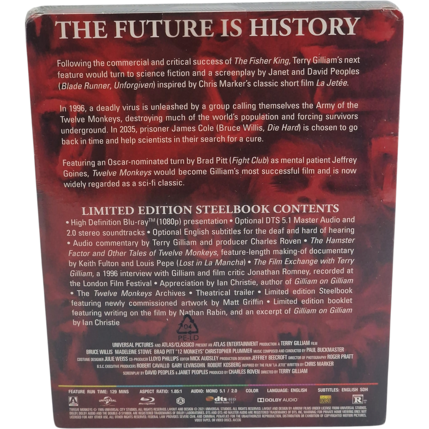 12 Monkeys Blu-ray Steelbook 1995 Bruce  Willis, Brad Pitt  Arrow 2021 Zone A
