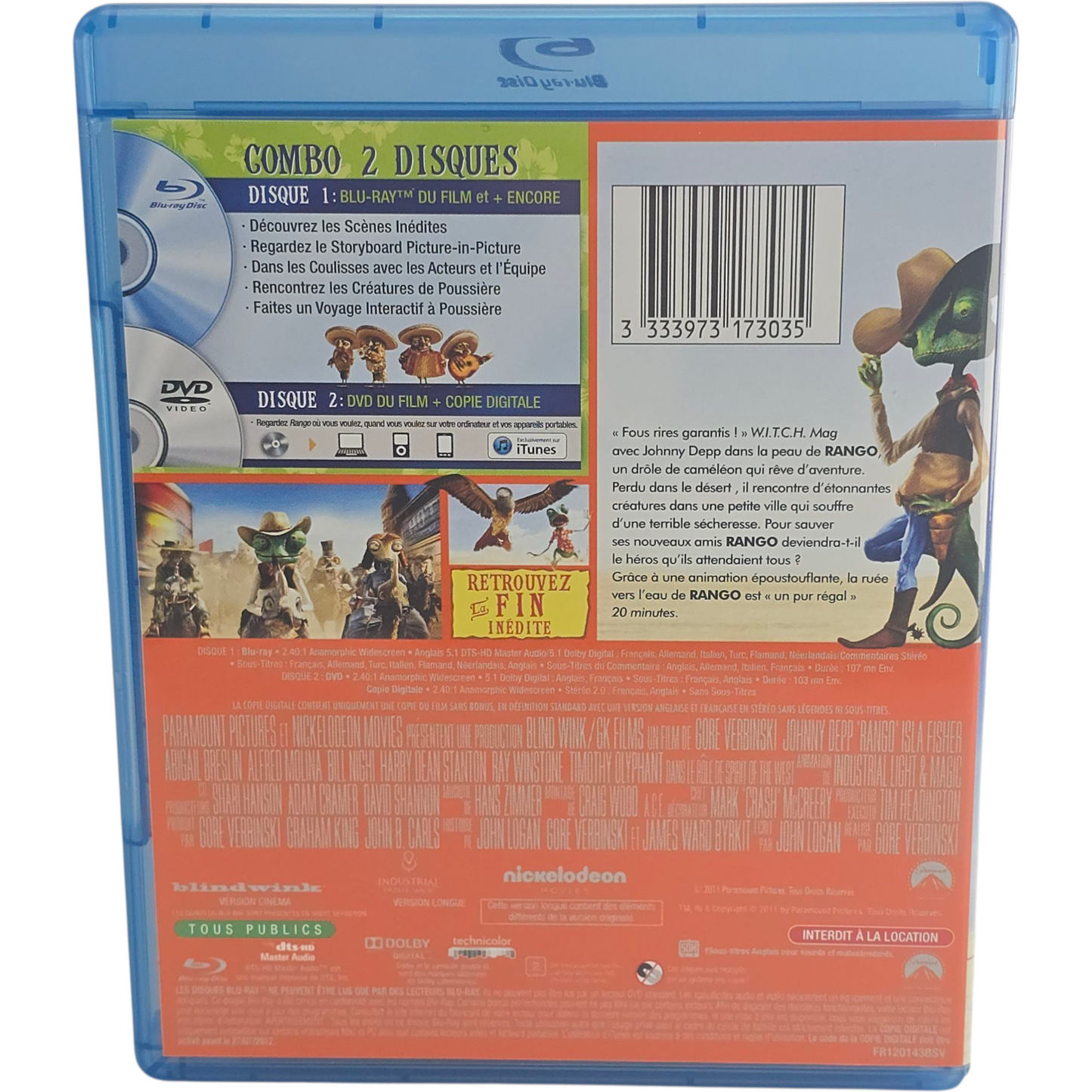 Rango  Combo Blu-ray + DVD Disney Gore Verbinski  Zone B