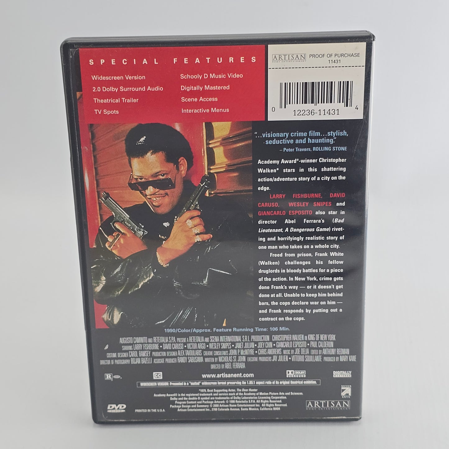 King of New York  DVD Christopher Walken, Laurence Fishburne, Zone 1  US Import