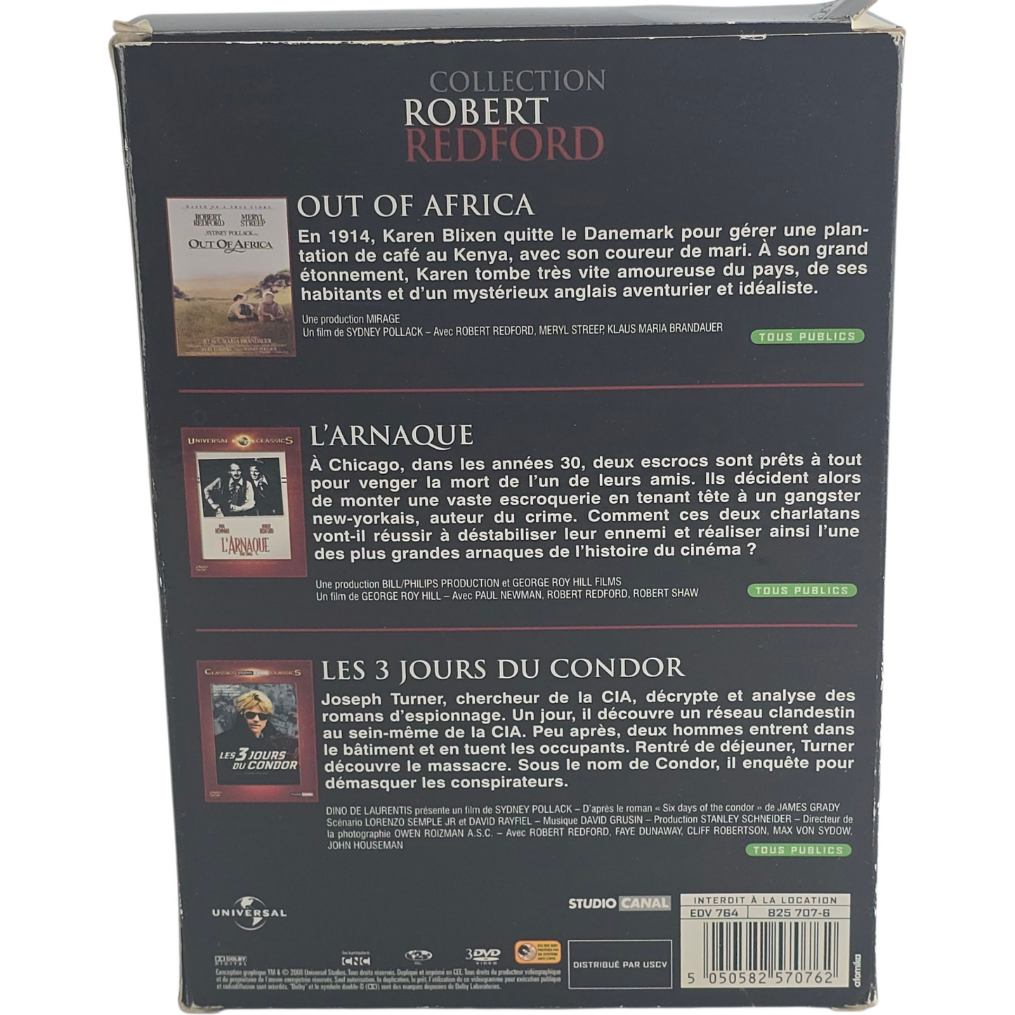 Robert Redford Collection DVD L'arnaque, 3 jours du condor, Out of Africa Region 2