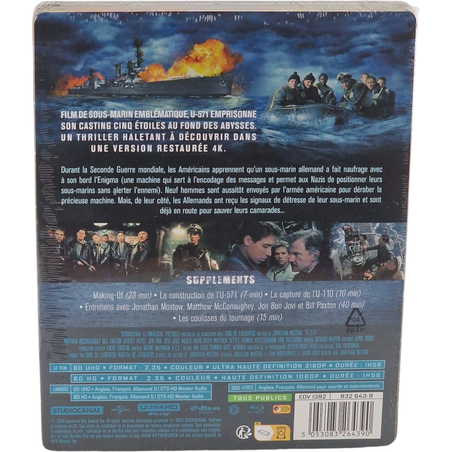 U-571 SteelBook Débossé édit Limitée 4 K Ultra HD +Blu-ray Matthew McConaughey B