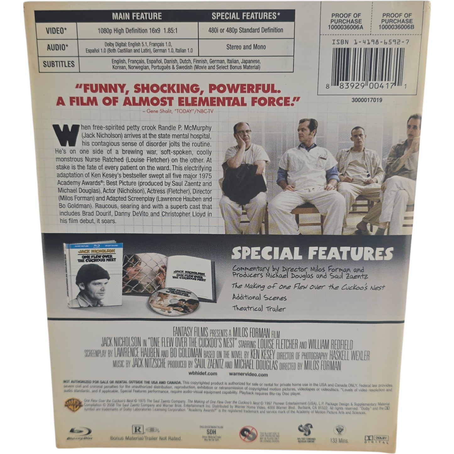 One Flew Over Cuckoo's Nest Blu-ray DigiBook Jack Nicholson Zone 1 US Import