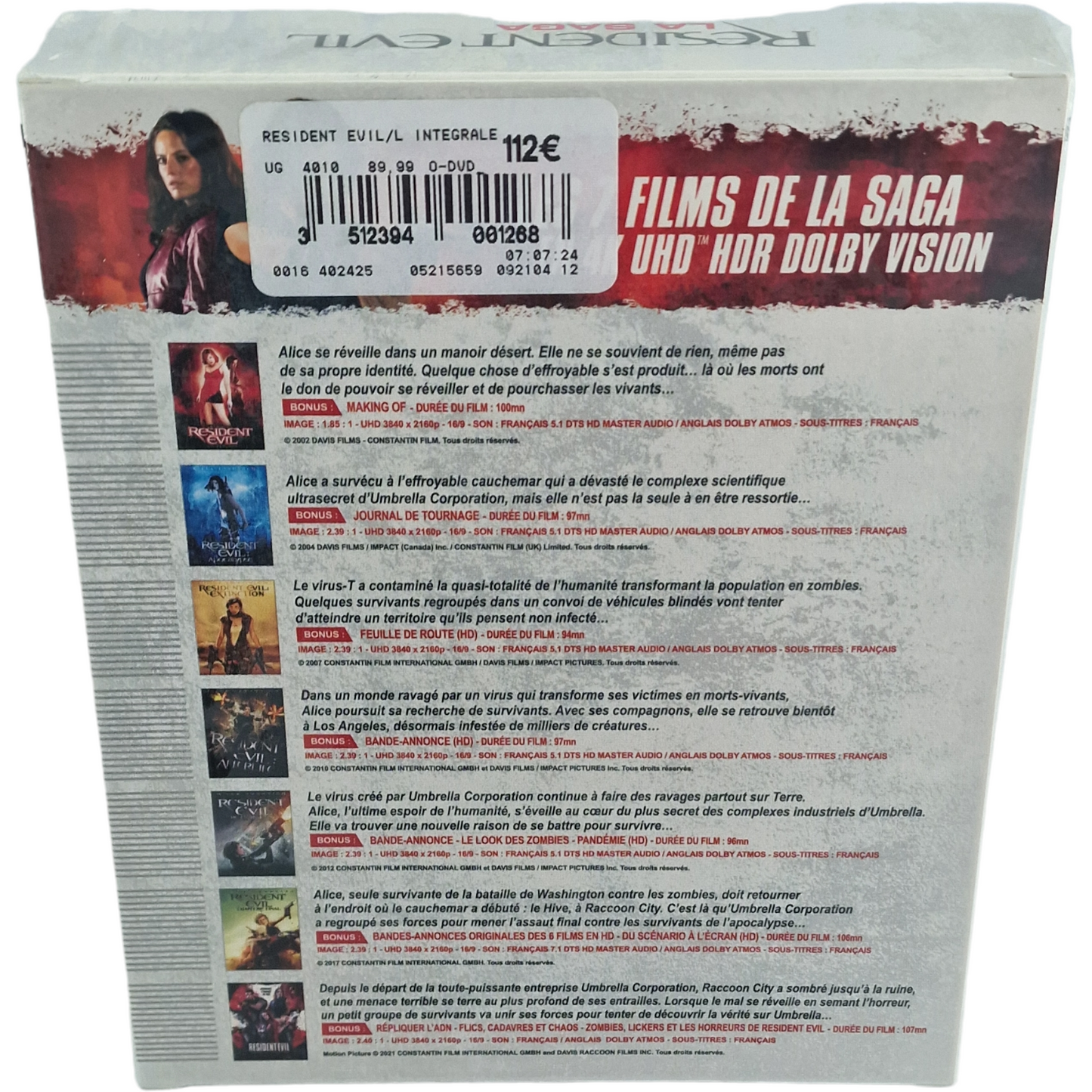 Resident Evil :  L'intégrale  4K  Blu-ray 7 Films Richard Harris 2022 [-18] Libre