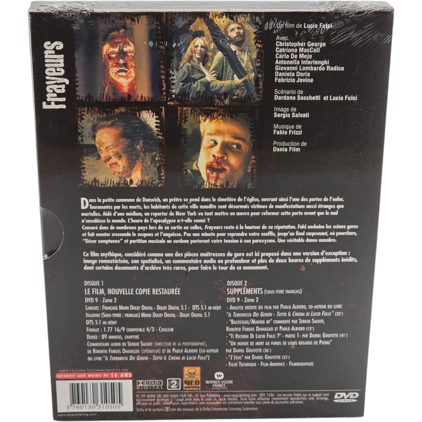 Frayeurs Édition Collector 2 X DVD +Bonus Digipack Lucio Fulci Collection Zone B